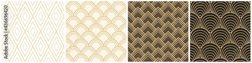 Collection of vector seamless luxury patterns. Ornamental geometric repeatable backgrounds. Simple golden creative textures - endless design