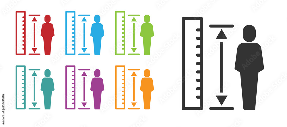 Black Measuring height body icon isolated on white background. Set icons colorful. Vector - obrazy, fototapety, plakaty 