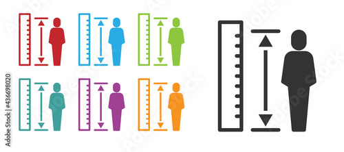 Black Measuring height body icon isolated on white background. Set icons colorful. Vector