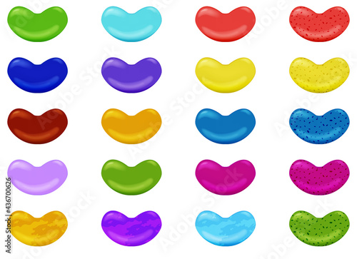 Round colorful jelly beans set. Realistic vector illustration isolated on white.