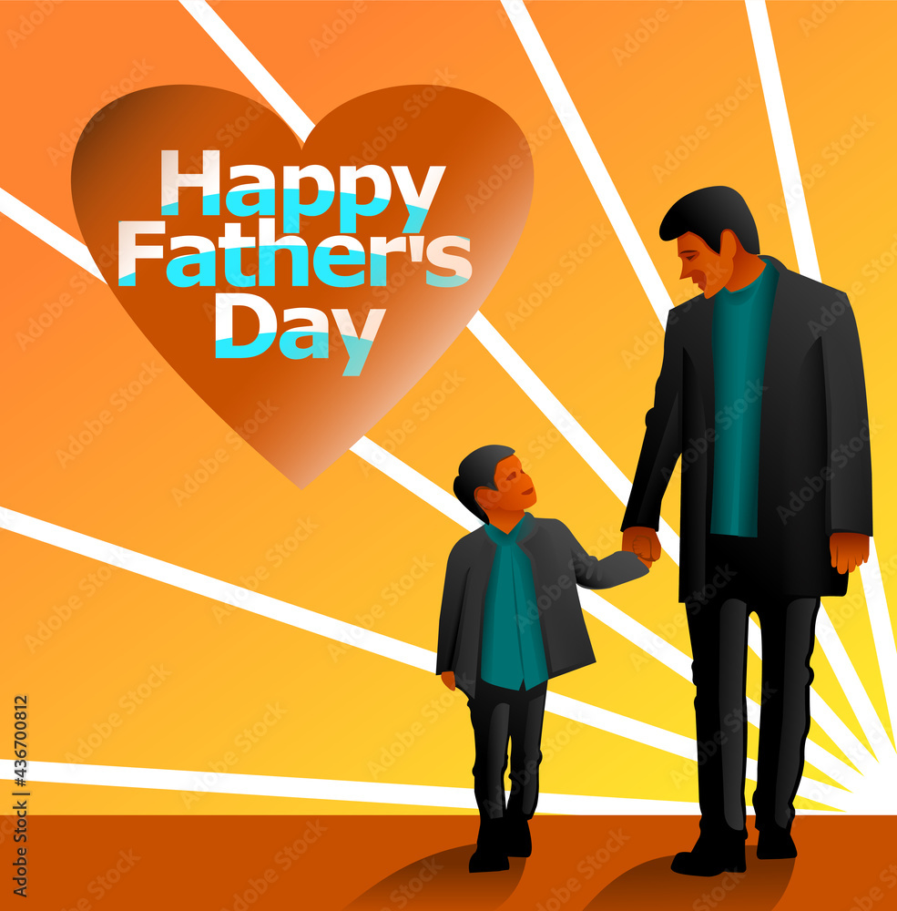 Happy Fathers Day Illustration Drawing Father and Son Holding Hands on ...