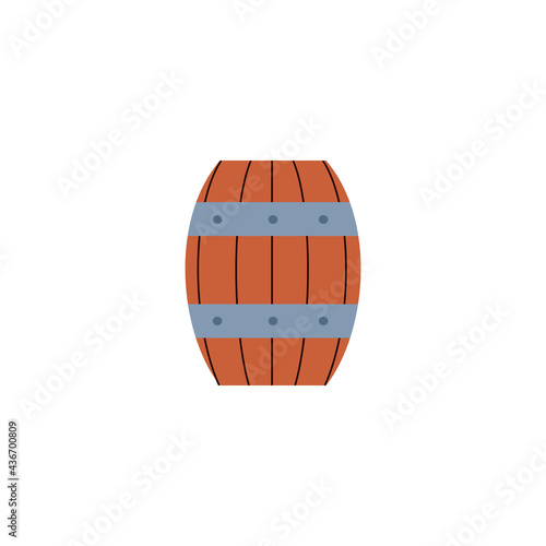 Wooden vintage barrel cartoon icon or symbol, flat vector illustration isolated.