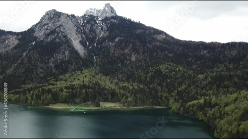 Aerial View on Bavaria Nature Lake Forest. Mountains 4K