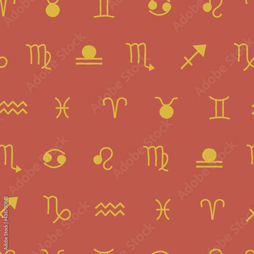 Zodiac sign icon vector seamless pattern. Astrology symbol background. Horoscope decorative graphic print.