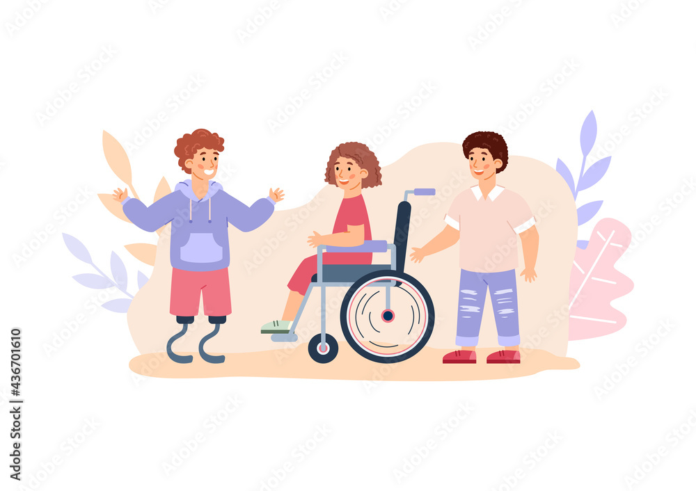 Banner with healthy and disabled children, cartoon vector illustration isolated. Banner with healthy and disabled children, cartoon vector illustration isolated.