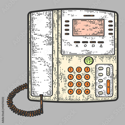 Office Telephone. Business Phone. Sketch scratch board imitation color.
