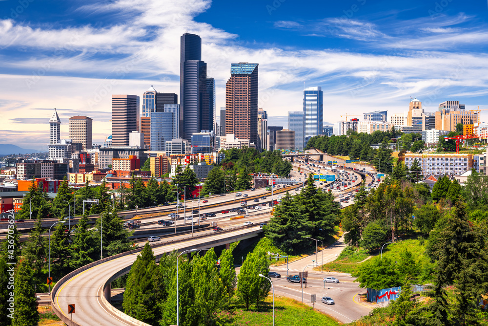 Seattle, Washington, USA Downtown Skyline and Highways