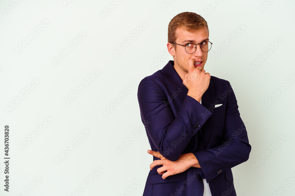Young business caucasian man isolated on white background Young business caucasian man isolated on white background