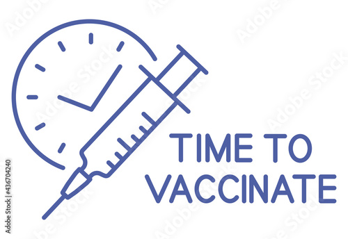Syringe with timer. Vaccination schedule line icon. Time to vaccinate. Immunization concept. Health care and protection. Stop pandemic coronavirus. Antiviral medical concept