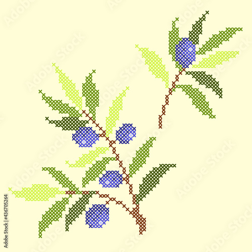 vector art embroidery blue berry