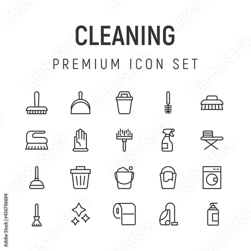 Premium pack of cleaning line icons.