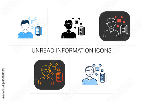 Unrelated Information icons set.Pieces of unrelated info.Contamination information space.Collection of icons in linear, filled, color styles. Isolated vector illustrations