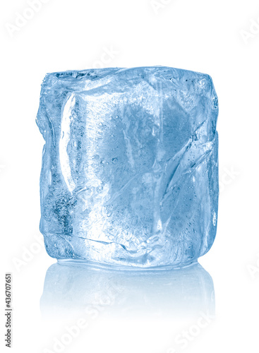 Ice cube close up isolated on white background