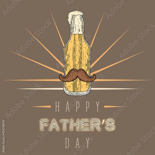 Vintage Father day poster with a beer bottle with a mustache and foam