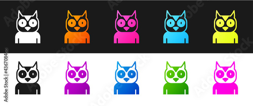 Wallpaper Mural Set Owl bird icon isolated on black and white background. Animal symbol. Vector Torontodigital.ca