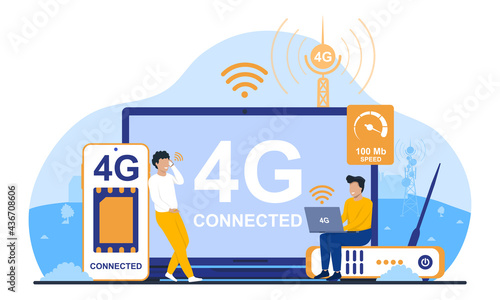 People with gadget use high speed internet