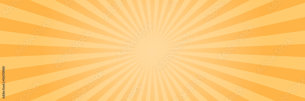 Vector background in comic book style with sunburst and gradient. Retro pop art design. Long horizontal banner.