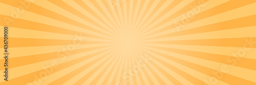 Vector background in comic book style with sunburst and gradient. Retro pop art design. Long horizontal banner.