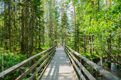 View of the wooden walkway to The Neitikoski Rapids, part of Ruunaa Rapids, Lieksa, Finland