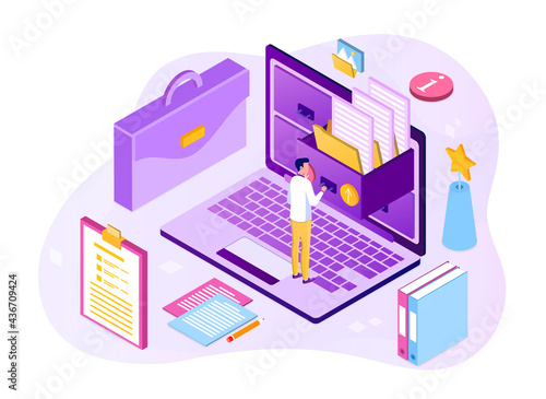 Man stand and study working documentation storage