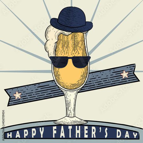 Vintage Father day poster with a beer glass with a hat and sunglasses