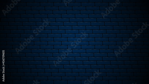 Dark blue nightly realistic brick wall. Navy blue brick background design. Vector illustration.