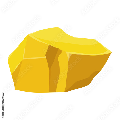 Gold nugget, mineral boulder in cartoon style isolated on white background. Shiny object, ui asset, mine element, ore.
