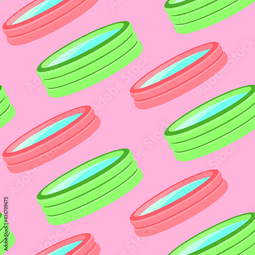 Seamless vector summer pattern with pink green inflatable swimming pool