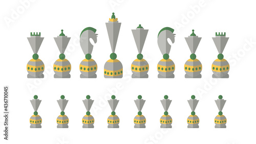 Custom collection of chess. Chess tournament. Set of  silhouettes chess  on white background.  Chess icon included king, queen, bishop, knight, rook, pawn. Flat vector illustration.