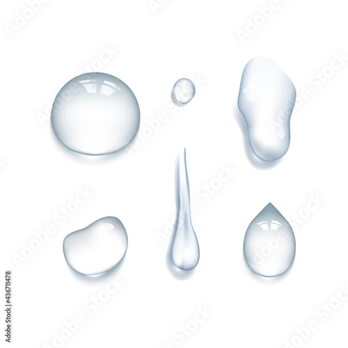 Set of Realistic 3d Water drops on White Background. Vector illustration