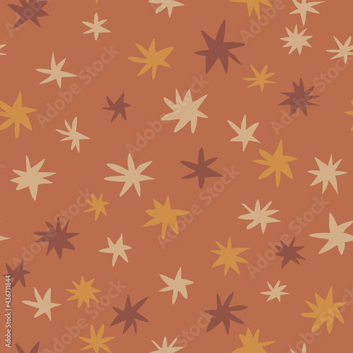 Cartoon stars seamless pattern in trendy pale boho colors. Vector illustration for wrapping paper, textile, fabric print