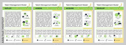 Talent management model brochure.Deploy, assess, acquire, develop template. Flyer, magazine, poster, book cover, booklet.Business Practice infographic concept.Layout illustration page with icon