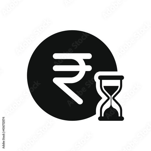 Rupee coin with sandglass. Money with hourglass. Time is money flat icon isolated on white background. Vector illustration