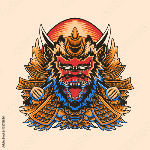 monkey head vector illustration design with ornaments suitable for t-shirt designs and others