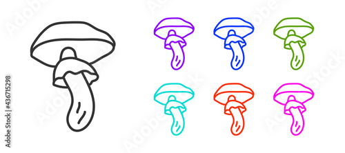 Black line Psilocybin mushroom icon isolated on white background. Psychedelic hallucination. Set icons colorful. Vector
