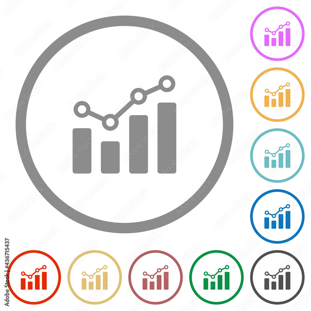 Bar graph with circles and lines flat icons with outlines Bar graph with circles and lines flat icons with outlines
