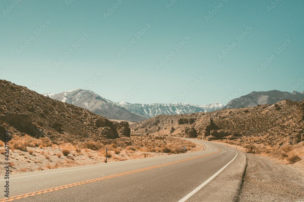 Beautiful landscape and road leading up to Mountain Charleston Nevada, through the desert