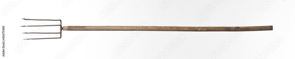 old rustic pitchfork isolated on white background old rustic pitchfork isolated on white background