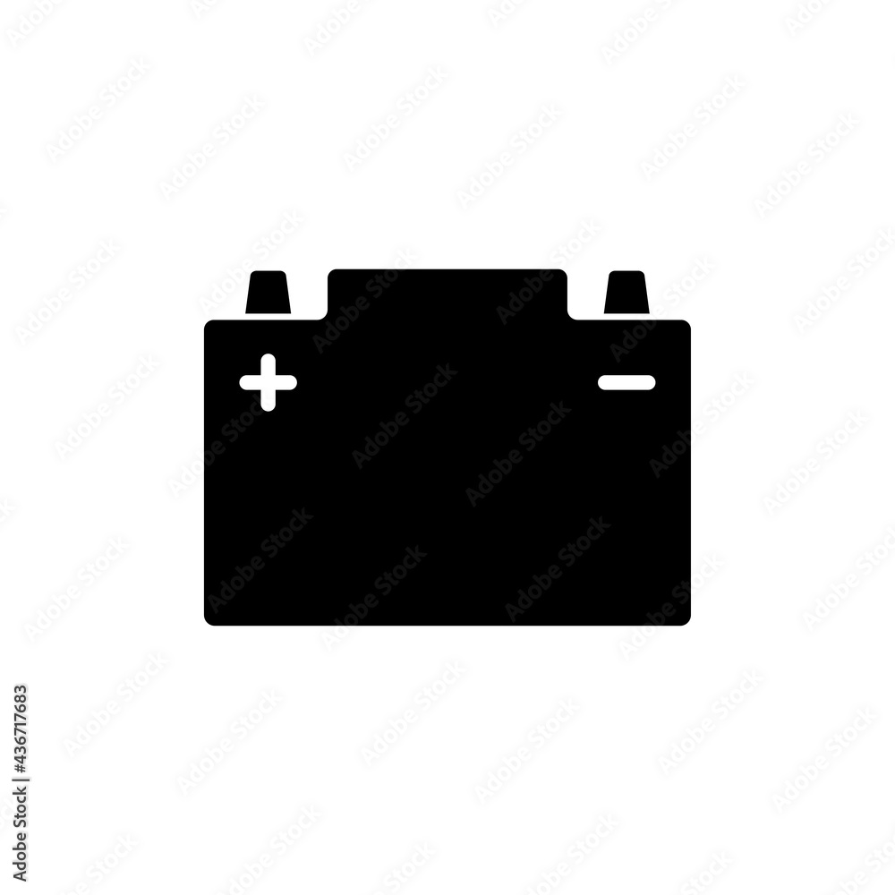 Car battery icon. Black silhouette. Front view. Vector simple flat graphic illustration. The isolated object on a white background. Isolate. Car battery icon. Black silhouette. Front view. Vector simple flat graphic illustration. The isolated object on a white background. Isolate.