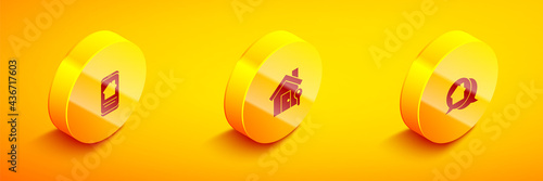 Set Isometric Online real estate house, House with key and Real message icon. Vector