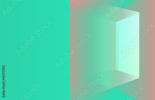 Neon green glow ambient empty blank room and light from window. futuristic minimal illustration background template
