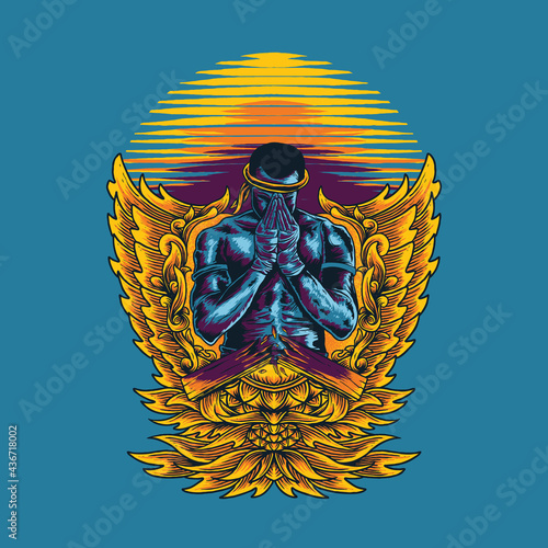 muay thai vector illustration design with ornaments suitable for t-shirt designs and others