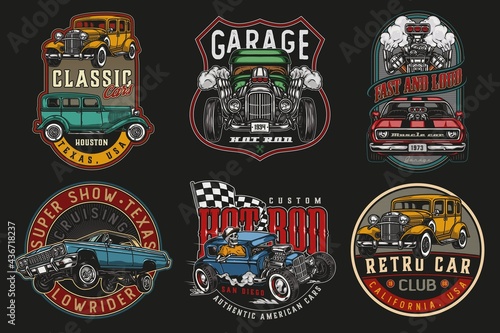 Custom cars vintage colorful labels