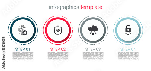Set Cancelled fingerprint, Shield and eye, Internet of things and Cyber security. Business infographic template. Vector