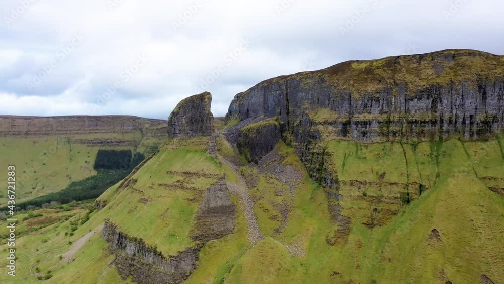 Aerial view of rock formation located in county Leitrim, Ireland called Eagles Rock