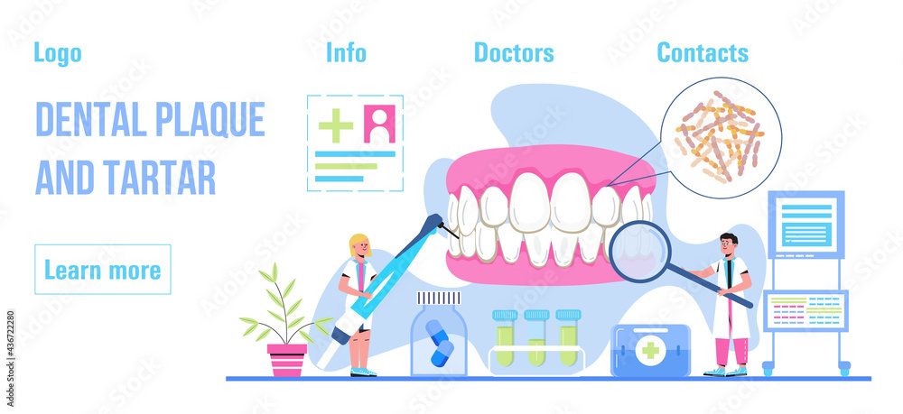Dentist concept vector. Caries, tartar or tooth cyst treatment.