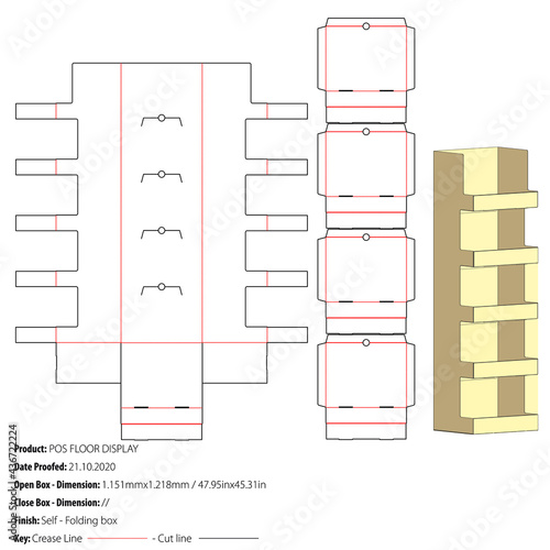 Point of sale floor display packaging design template selffold die cut - vector.