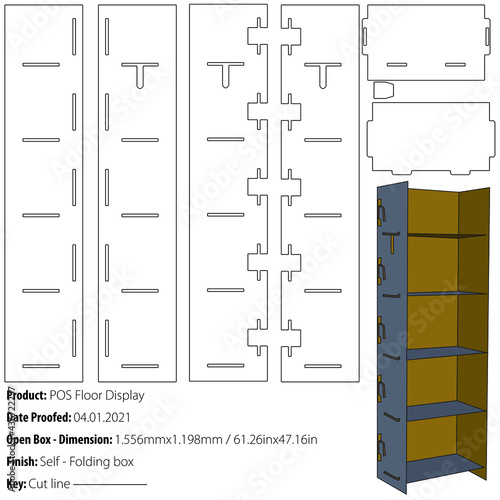 Point of sale floor display packaging design template selffold die cut - vector