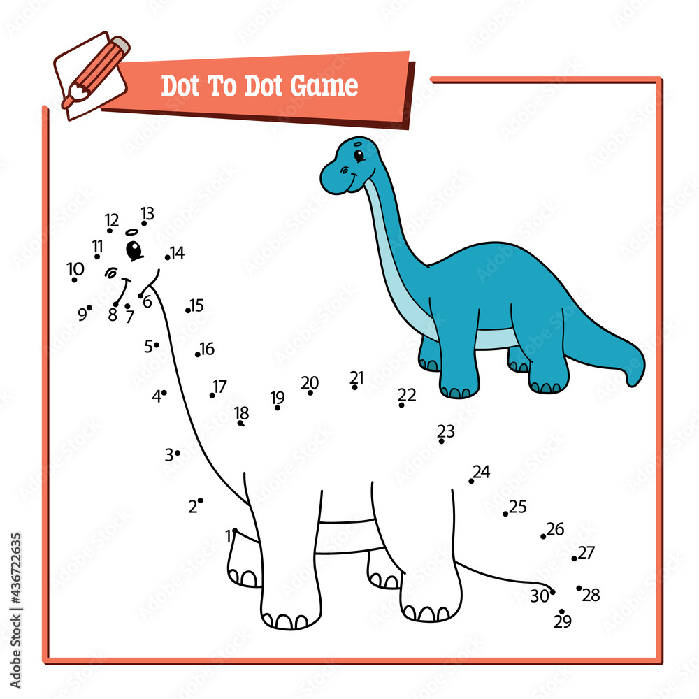 dot to dot dog kid educational game. Vector illustration educational kid  game of dot to dot puzzle with happy cartoon dinosaur for children Stock  Vector | Adobe Stock