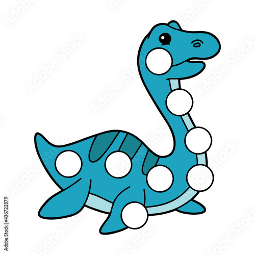 Vector digital educational game with cartoon dinosaur character for toddlers:  patches or dot marker pages